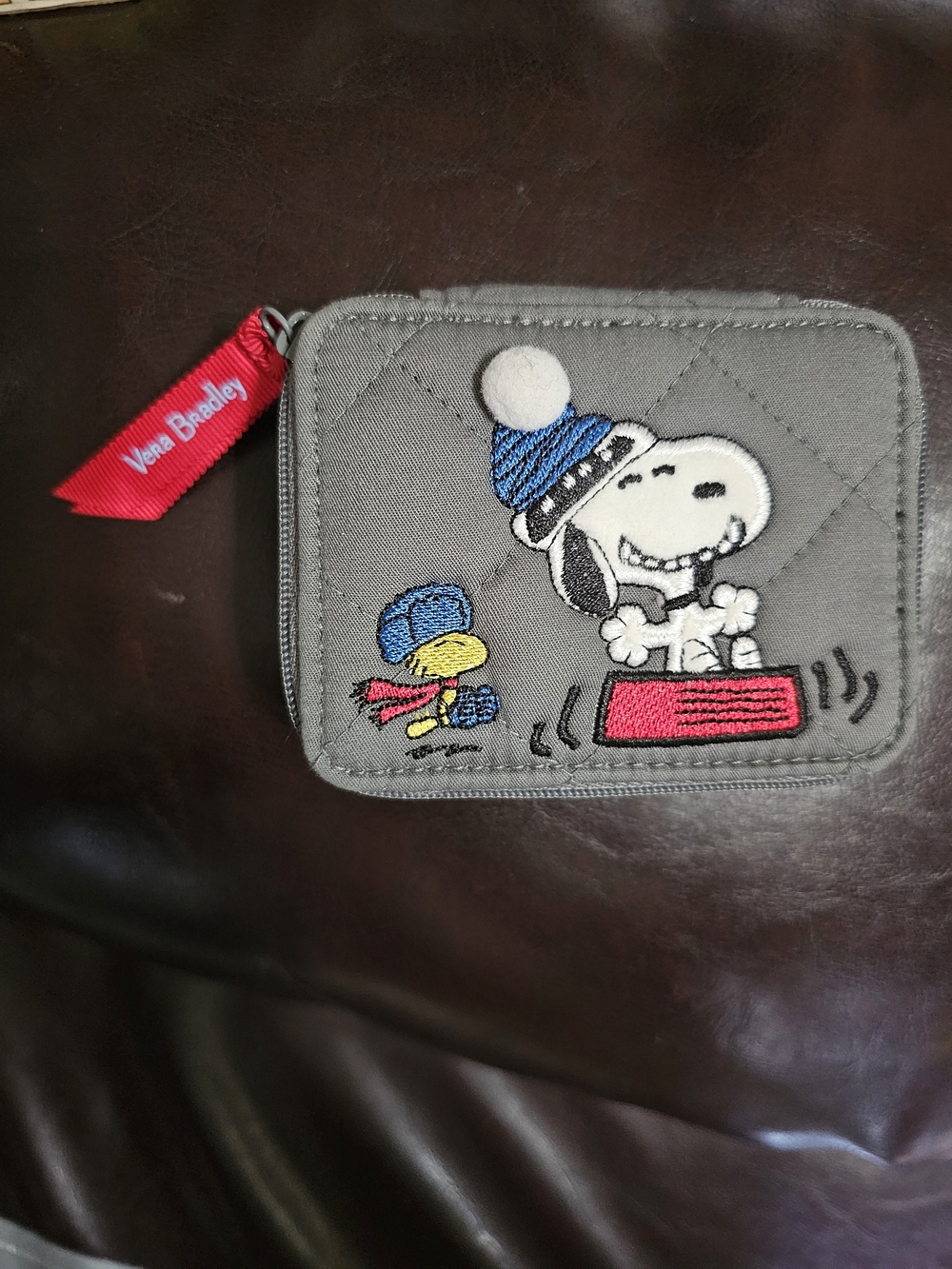 Vera Bradley Gray Quilted Snoopy & Woodstock Pill Keeper